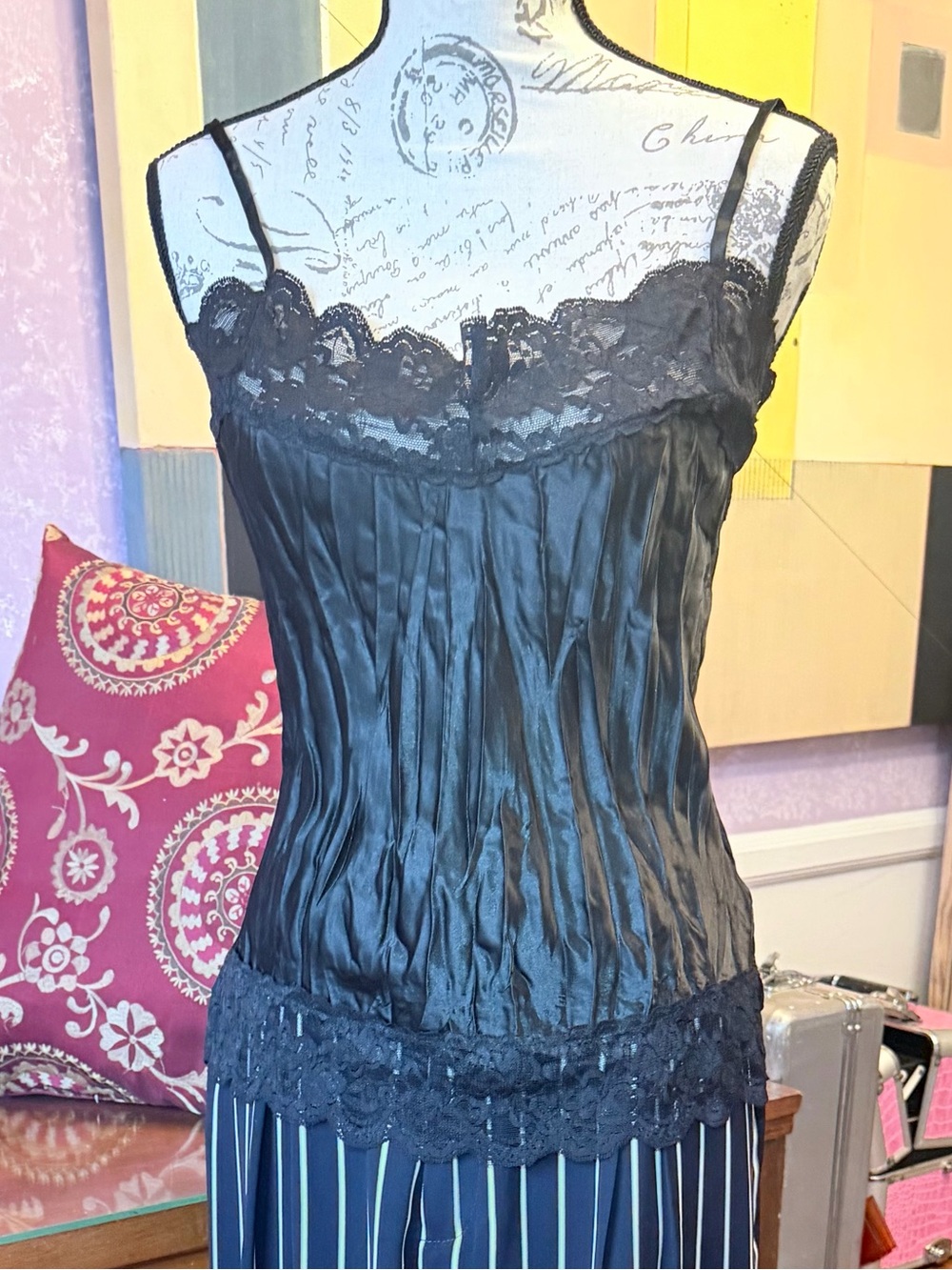 Wet Seal Black Satin Lace Cami Top